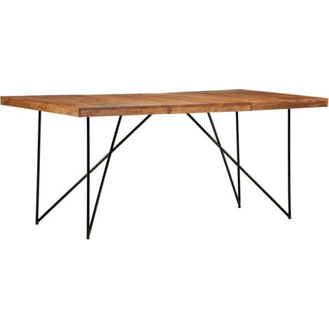 Table à manger acacia massif foncé et pieds métal noir Ilter 180cm (1/4)