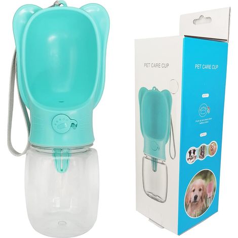 Portable Dog Water Bottle, Portable for Pets, with Tumbler and Leak-Proof Button for Outdoor Walking, Hiking, Traveling, Food Grade Plastic (350ml, Blue) (1/5)