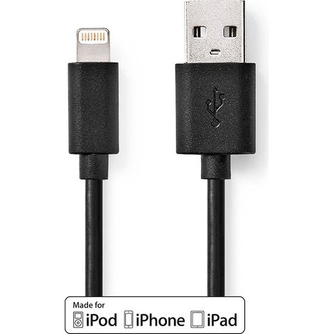 Cable Lightning a USB-A, 1 m, 480 Mbps, PVC negro