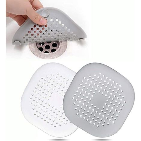 Lot de 2 protections de bonde en silicone, filtres pour évier de cuisine avec ventouses, filtres pour bonde. (Un gris et un blanc) (1/4)
