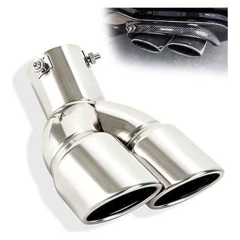 Embout D'Échappement Double de Voiture Acier Inoxydable Extrémités de Tuyau D'échappement Silencieux Inoxydable Échappement Sortie D'échappement Double Argentée 63 mm (1/5)