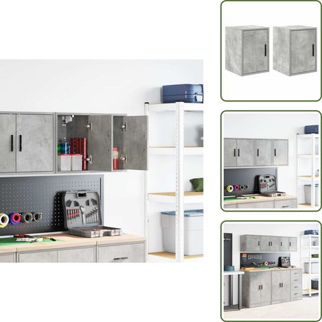 vidaXL Armoires murales de garage 2 pcs gris béton bois d'ingénierie (1/5)