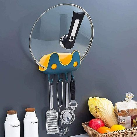 2 juegos de soportes para tapas de ollas, organizador de tapas para ollas de montaje en pared para utensilios de cocina, no requiere perforación. (1/5)