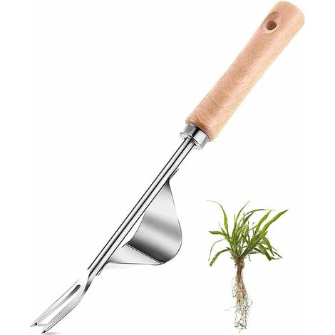 DEESSE SHOP - Outil de désherbage manuel, utilisez un manche en bois massif et une bouche de pelle en acier inoxydable en forme de Y, outils de désherbage pour la transplantation de terres agricoles d (1/5)