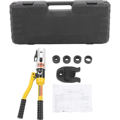 Pince à sertir hydraulique 10 t - Pince à sertir hydraulique - 60 mm - Pince à cosses de câble manuelle professionnelle avec 4 matrices en U - Pince à sertir améliorée pour tuyaux en aluminium (1/5)