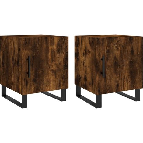 Conjunto de 2 mesitas de noche con compartimento con puerta 40 x 40 x 50 cm madera contrachapada marrón y hierro DEC035122
