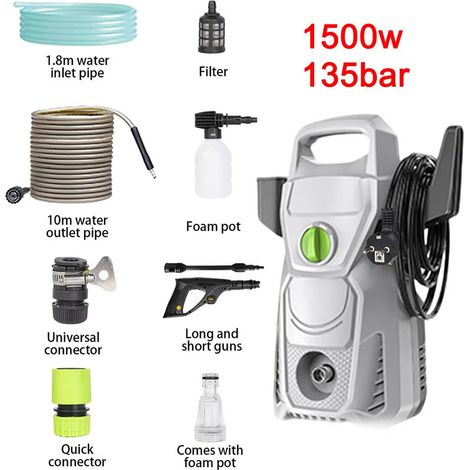 Laveur haute pression électrique 1500W – 135 bar – 336 L/h – pistolet avec buse réglable multi-angle,Gris (1/5)