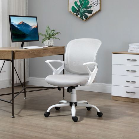 Silla de oficina mecedora de tela de malla gris, silla de escritorio giratoria ergonómica con altura ajustable.