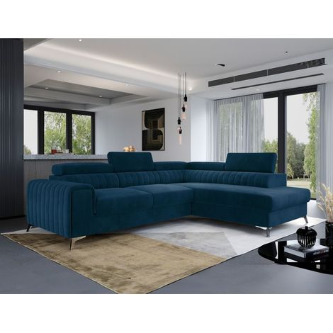 Ecksofa mit Schlaffunktion Sofa ELENI Stoff Monolith Dunkelblau Ottomane Rechts (1/5)