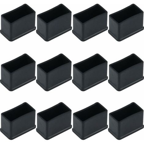 Paquete de 12 tapones protectores rectangulares de fieltro de goma para patas de mesa o silla, color negro, 15 x 30 mm, (1/5)