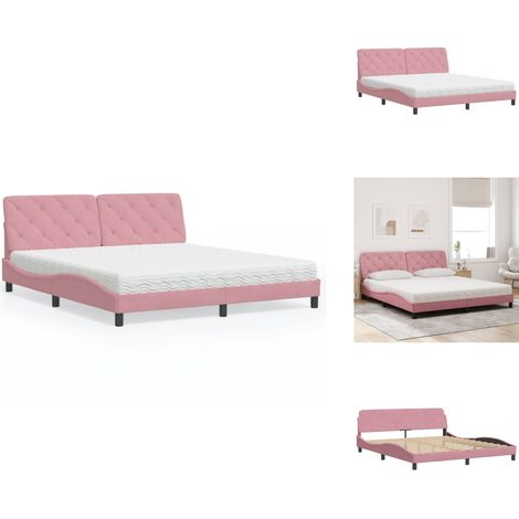 Lit avec matelas rose 180x200 cm velours - Lit Double - Lit Rose - Lit Velours - Lit Design - Literie (1/5)
