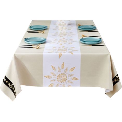 Nappe de table imperméable en PVC – Kaki clair – Dimensions 140 × 180 cm – Anti-graisse et anti-taches (1/5)