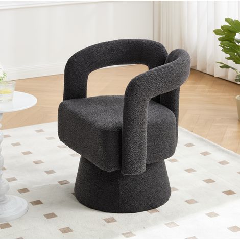 Sillón giratorio 67x55x74 cm de tejido peluche gris oscuro, 360° ahorro de espacio FloraGrace (1/5)