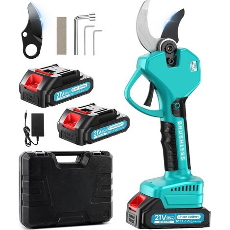 Sécateur électrique sans fil, Coupe de 50 mm, 4 à 8 heures d'autonomie  900W Moteur Sans Balais,Sécateur électrique avec écran et 2 Batteries de 2,0Ah, pour Branches, Arbustes, Troncs (1/5)