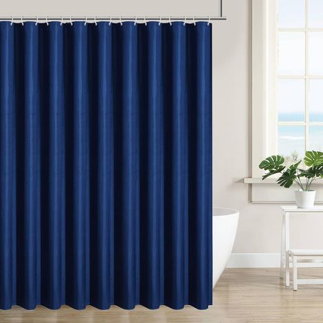 Rideau de Douche, 80x200cm, Simple Moderne, Bleu Foncé, Polyester, Rideau De Baignoire Anti-moisissure avec Anneaux (1/5)