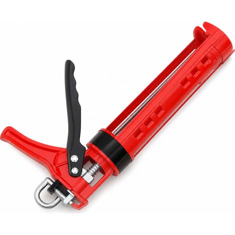 Pistolet à colle en métal chromé rouge — applicateur manuel rotatif pour cartouches de mastic (1/5)