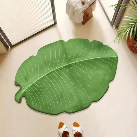 Tapis de bain antidérapant – Forme feuille – 40x60 cm – Sous‑couche caoutchouc – Séchage rapide – Douche, bain, cuisine (1/4)