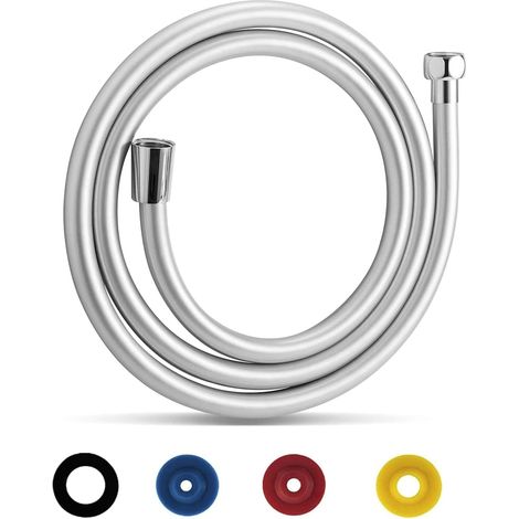 Diyxisk Flexible de Douche 2M Universel, Tuyau de Douche en PVC Anti-Torsion et Anti-Pliure Argent, Raccord Standard G1/2 avec 4 Limiteurs de Débit d'eau pour Salle de Bain (1/5)