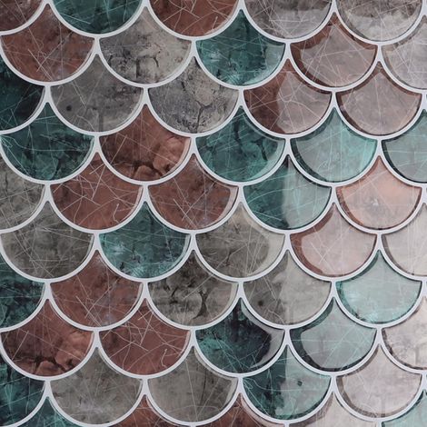 16 Pièces Carrelage Adhesif Mural Cuisine Forme d'Éventail Credence Adhesive pour Cuisine Imperméable Brun Marbre Carrelage Adhesif Mural Salle de Bain Buanderie Cheminee 30.5cm x 30.5cm (1/5)