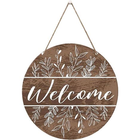 Panneau de bienvenue, plaque de porte d'entrée, décoration intérieure, design rond rétro, imprimé avec le mot BIENVENUE, en bois (1/5)