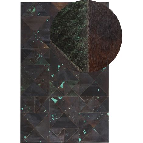 Alfombra de piel de vaca marrón azul turquesa 140 x 200 cm pelo corto fabricada a mano moderno Atalan