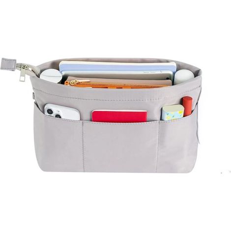 Organizer per borsa da donna in nylon — Inserto Bag-in-Bag con cerniera — Grigio — XL (1/5)