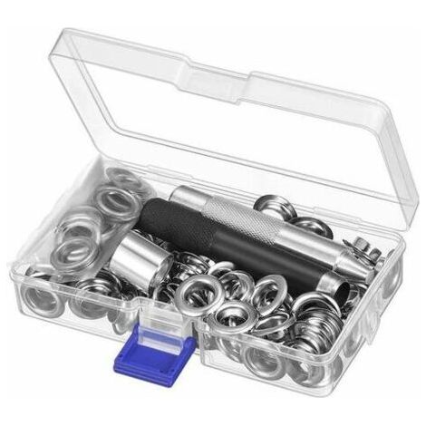 Grommet Kit Oeillet, 12 mm Trousse à œillets Outils Metal Ensembles Oeillets 100 Set Kit d'Oeillets Oeillets pour Baches pour Couture Toile Bâche Tente de Réparation , 1/2 Pouce Argent (1/4)