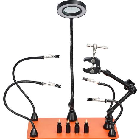 Mophorn Estación de soldadura magnética con lámpara de aumento LED 3X, 4 soportes ajustables para PCB y pistola de aire caliente giratoria de 360 grados,reparaciones electrónicas y proyectos (1/5)
