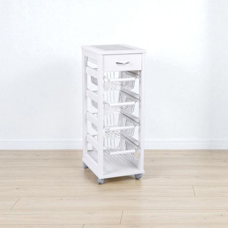 Carrello SALVASPAZIO portafrutta e cassetti LACCATO BIANCO (1/5)