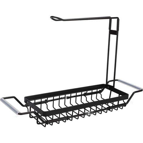 Porte-éponge Télescopique en Acier Inoxydable pour évier sur évier avec Porte-serviettes en Torchon Organisateur D'évier de Cuisine Extensible, étendoir pour évier de Cuisine(noir) (1/5)