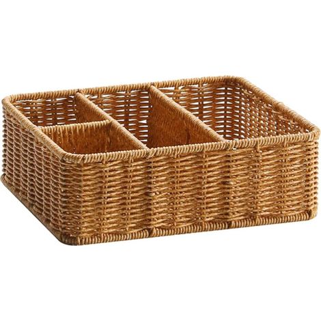 Boîte Rangement Bureau En Osier 10.04X8.46X3.35 in Organisateur Pour Télécommande Et Accessoires Panier Tissé Pour Cosmétiques Bijoux Papeterie Maison Salon (1/5)