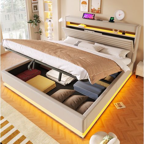 letto contenitore 180x200 ricarica USB LED idraulico HAVRYA (1/5)