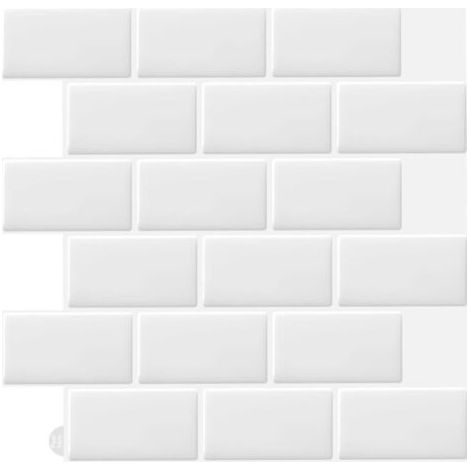 10 Stück weiße 3D-Klebe-Wandfliesenaufkleber für Küche und Badezimmer (30,5 x 30,5 cm)
