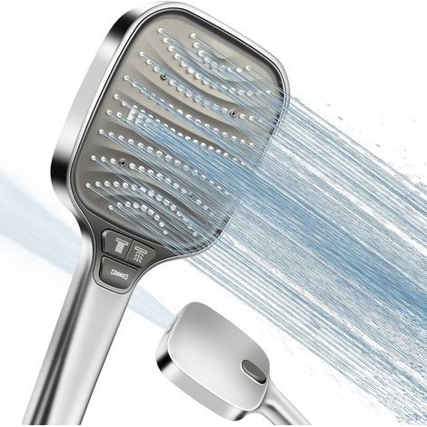 Pommeau de Douche Haute Pression Anti-Calcaire, 120mm Grand Pommeau Douche avec 8 Modes, Économie d'Eau, Douchette Salle de Bain à Débit Renforcé, Compatible avec Tuyau Standard(Argent) (1/5)