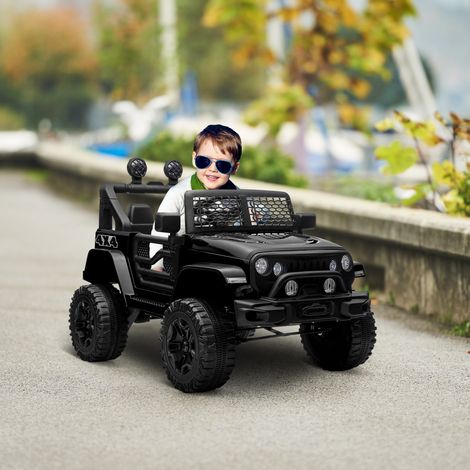Voiture électrique pour enfants de 3 à 6 ans 12V avec télécommande et manuel - 100x64,2x71 cm - phares et klaxon - double moteur - noir (1/4)