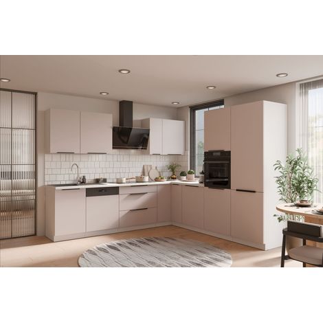 Winkelküche COMO 280x270 cm Küchenzeile Eckküche Einbauküche Küche Kaschmir beige matt + Weiß matt (1/5)