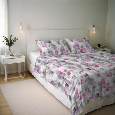 Housse de Couette en Coton et Fibres recyclées, lit Double, modèle : ILI, confectionné en Italie (1/5)