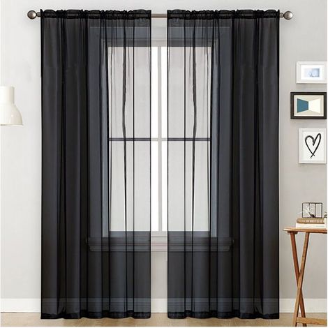 1PC noir Rideaux transparents salon tringle poche fenêtre rideaux panneaux chambre rideaux semi-transparents en voile (1/4)