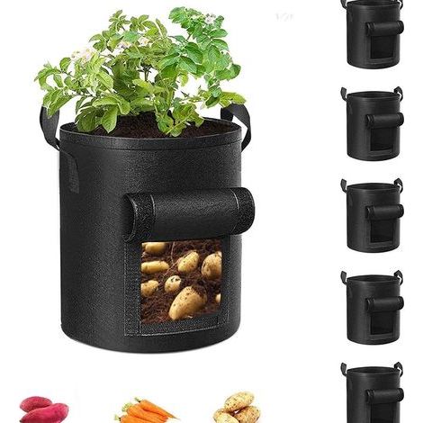 Set mit 5 Kartoffelpflanzsäcken (35 x 45 cm) – Pflanzsäcke mit verstärkten Griffen aus dickem Vliesstoff, geeignet für den Anbau von Tomaten, Gemüse und Obst. (1/5)