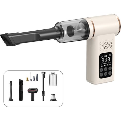 Aspirateur voiture sans fil blanc avec pompe à pneus, contrôle pression intelligent portable pour véhicule (1/5)