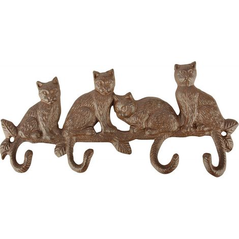 Perchero de hierro fundido con gatos de estilo vintage, 29 cm.