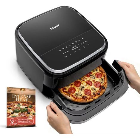 Air fryer four multifonction 12 pouces 2200W 11 en 1, four à pizza électrique avec écran tactile LED, 4,2L fenêtre transparente, cuisson rapide à air chaud 360° noir