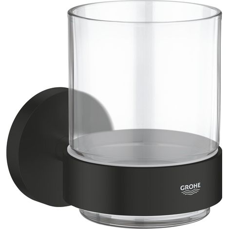 Grohe QuickFix Start - Portaspazzolino e dentifricio con supporto, vetro/nero opaco 411942430 (1/3)