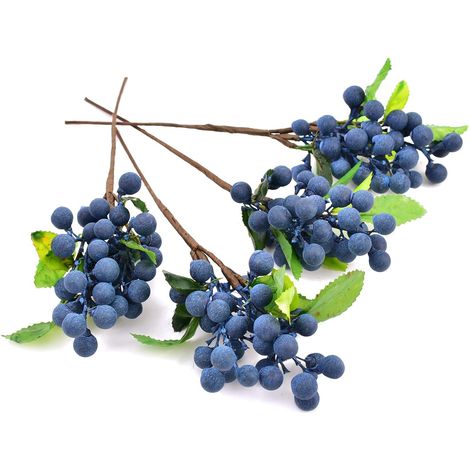 HUIANER Baies artificielles, 4 pièces, fleurs simulées réalistes, baies rouges avec tiges, faux fruits rouges pour mariage, bouquet de mariée DIY, décoration de maison, cuisine, fête (rouge) (1/5)