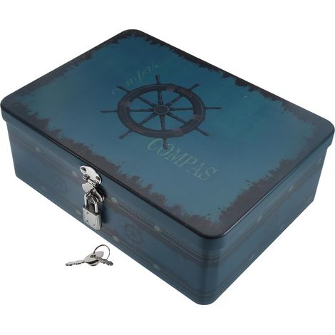 Tinplate storage box, small lockable box, blue, smooth surface and rounded edges, for jewelry and keepsakes, 1 piece (1/5)