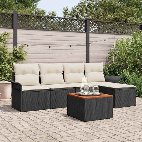 Gartensofa-set mit Speicher 6 pcs Schwarz und Creme Poly-Rattan