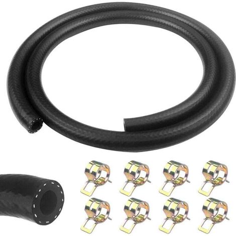 1 Mètre durite essence, 8mm Diamètre Intérieur durite gasoil, tuyau essence avec 8pcs colliers de serrage, Tuyau de Carburant pour Camion, Voiture, Tracteur ou Petit Moteur (1/4)