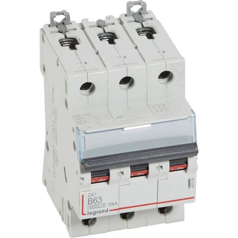 Disjoncteur DX³6000 10kA arrivée haute/départ bas vis 3P 63A courbe B - 3 mod)