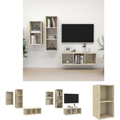 Holzwerkstoff - vidaXL 3-tlg. TV-Schrank-Set Sonoma-Eiche Holzwerkstoff - Sonoma-Eiche (1/5)