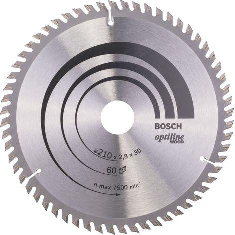 BOSCH DISCO SIERRA OPTILINE MADERA130 X 2.4 X 20/16D: 20WZ Diámetro disco x eje (mm) 210x30 Número de dientes 60 (1/3)
